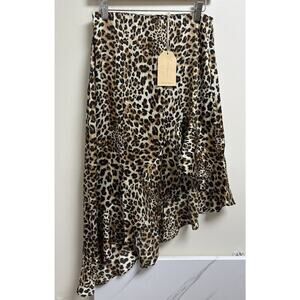 FSL Apparel Leopard Print Skirt Women’s Medium Asymmetrical Ruffle Hem Lined